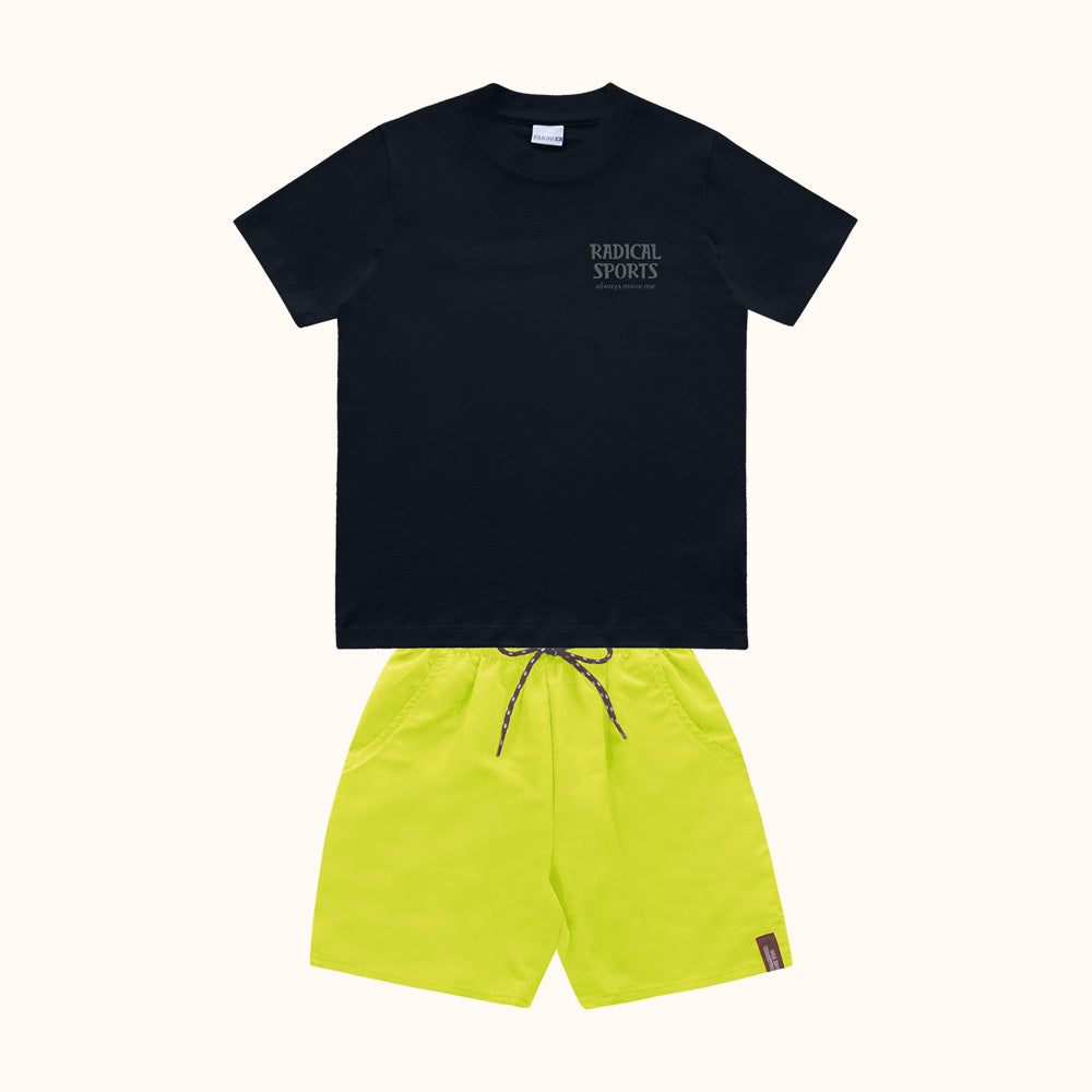 CONJ MAS CAM RADICAL SPORTS E BER TACTEL PRETO/AMARELO NEON