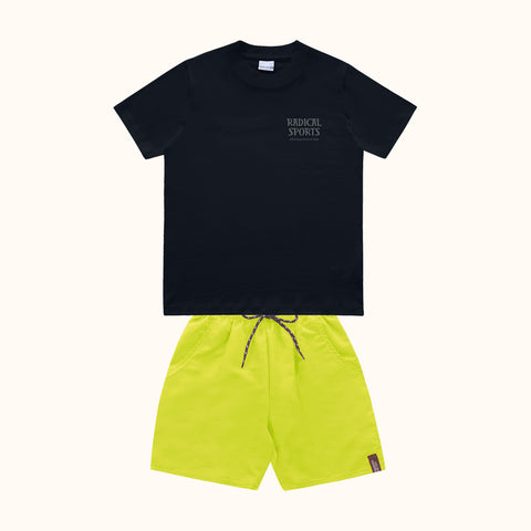 CONJ MAS CAM RADICAL SPORTS E BER TACTEL PRETO/AMARELO NEON