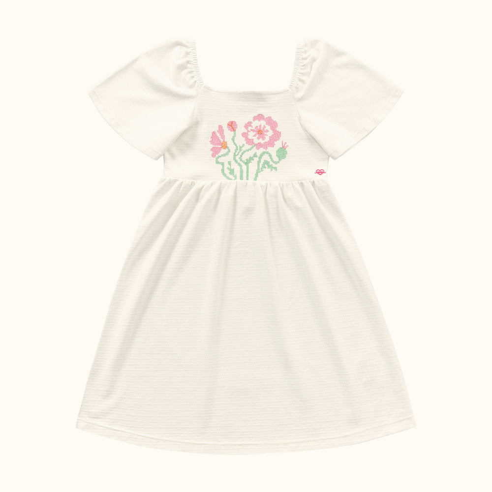 VESTIDO MG BORB ELAST BORD FLOR BUSTO MARFIM