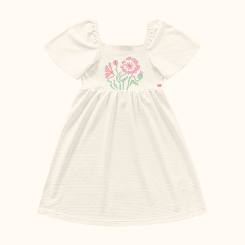 VESTIDO MG BORB ELAST BORD FLOR BUSTO MARFIM