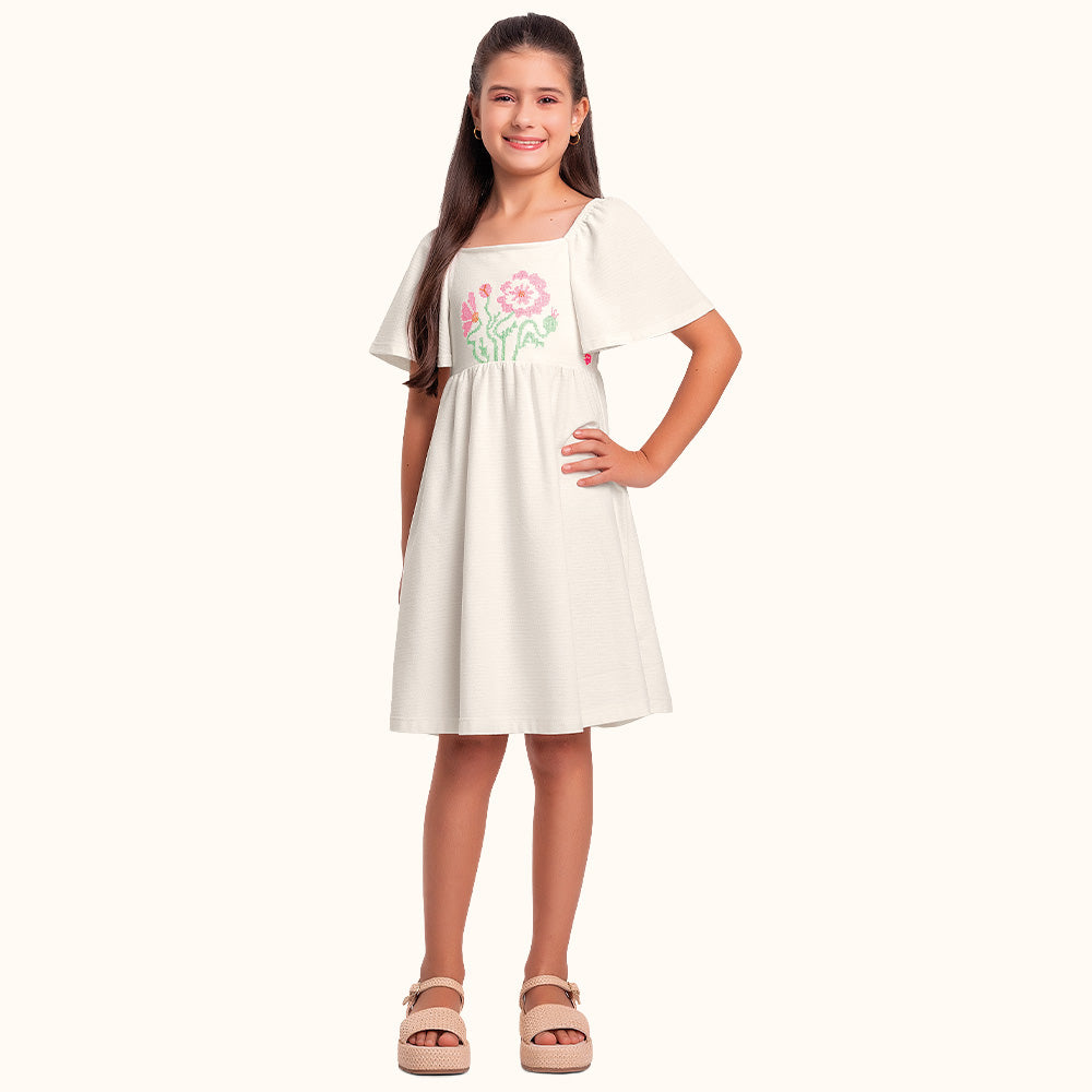 VESTIDO MG BORB ELAST BORD FLOR BUSTO MARFIM