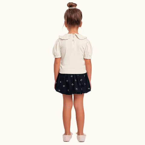 CONJ FEM BL BAB LACO SHORT SAIA BALONE BAUNILHA/PRETO