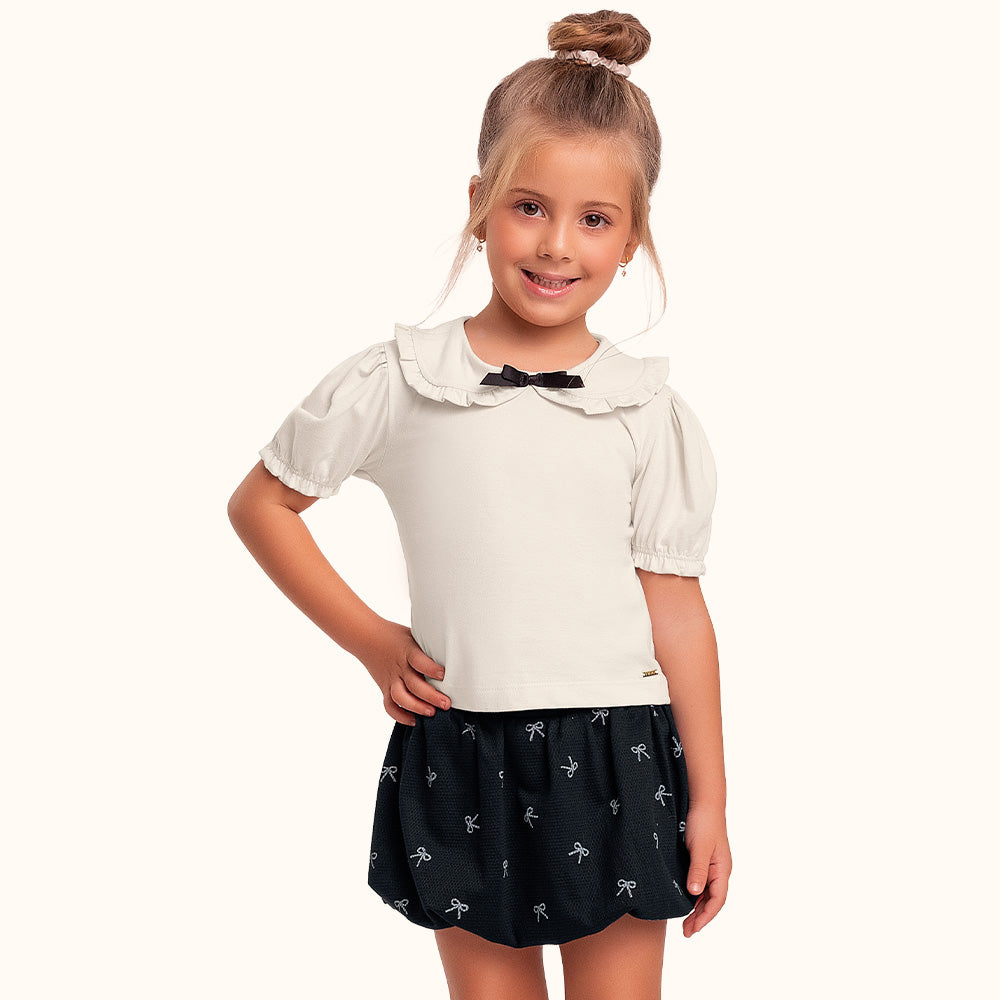 CONJ FEM BL BAB LACO SHORT SAIA BALONE BAUNILHA/PRETO