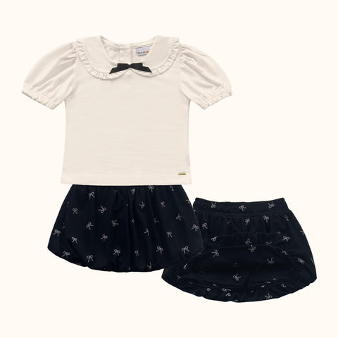 CONJ FEM BL BAB LACO SHORT SAIA BALONE BAUNILHA/PRETO