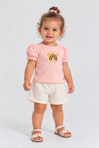 CONJ FEM BL ABELHA LANT SHORT RIB LUREX ROSA/CRU/PRATA