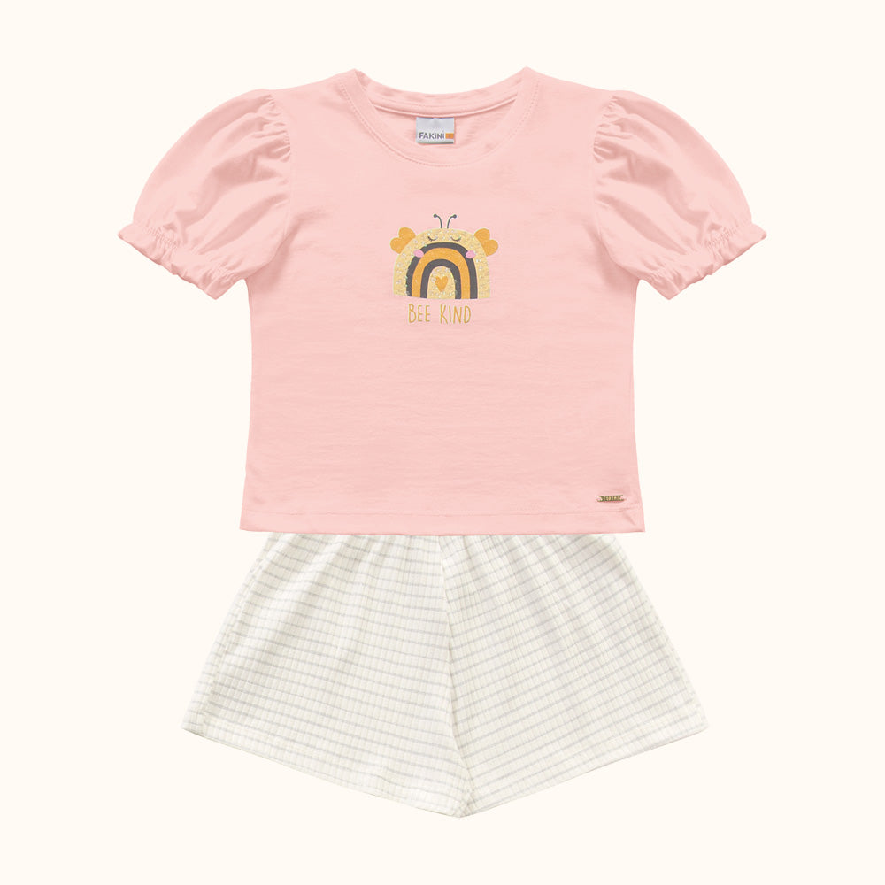 CONJ FEM BL ABELHA LANT SHORT RIB LUREX ROSA/CRU/PRATA