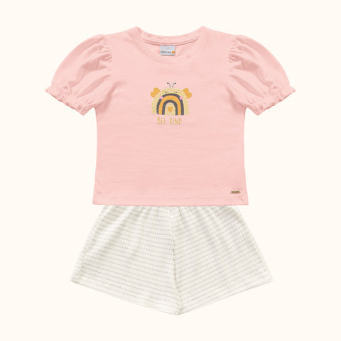 CONJ FEM BL ABELHA LANT SHORT RIB LUREX ROSA/CRU/PRATA