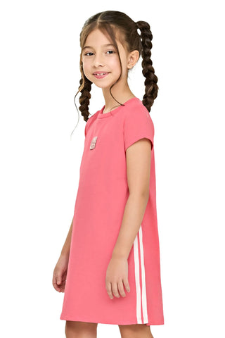 VESTIDO MC MALHA LISTRA LATERAL ELIAN ROSA CLARO