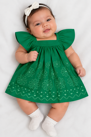 VESTIDO TRICOLINE EST PUFF FLORAL BARRA VERDE BANDEIRA