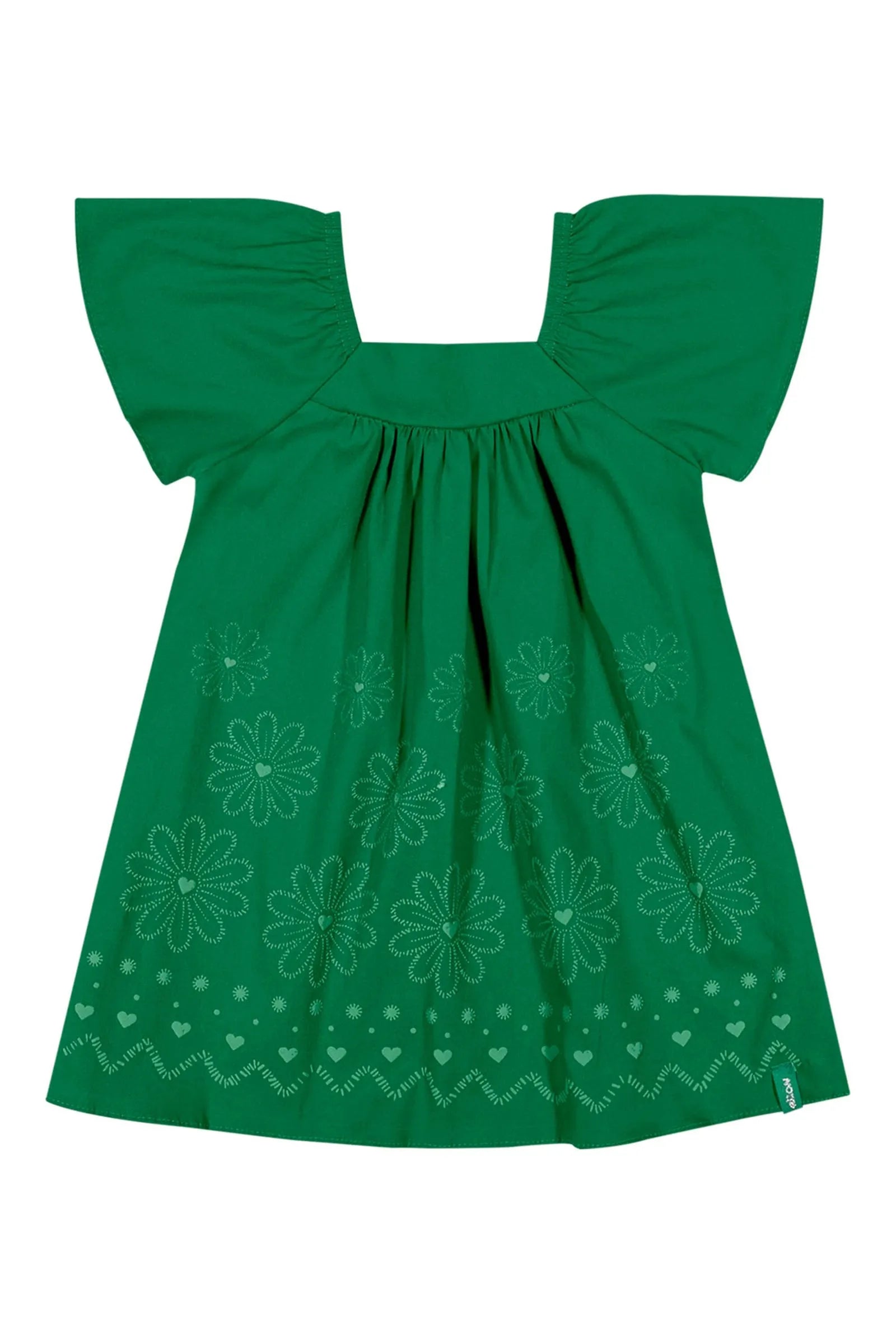 VESTIDO TRICOLINE EST PUFF FLORAL BARRA VERDE BANDEIRA