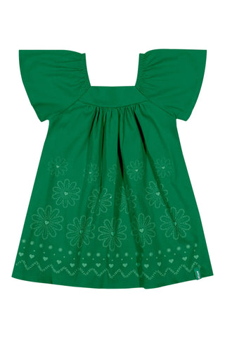 VESTIDO TRICOLINE EST PUFF FLORAL BARRA VERDE BANDEIRA