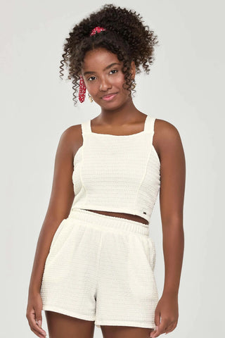 CONJ FEM JUV REG E SHORT TEXTURIZADO BRANCO