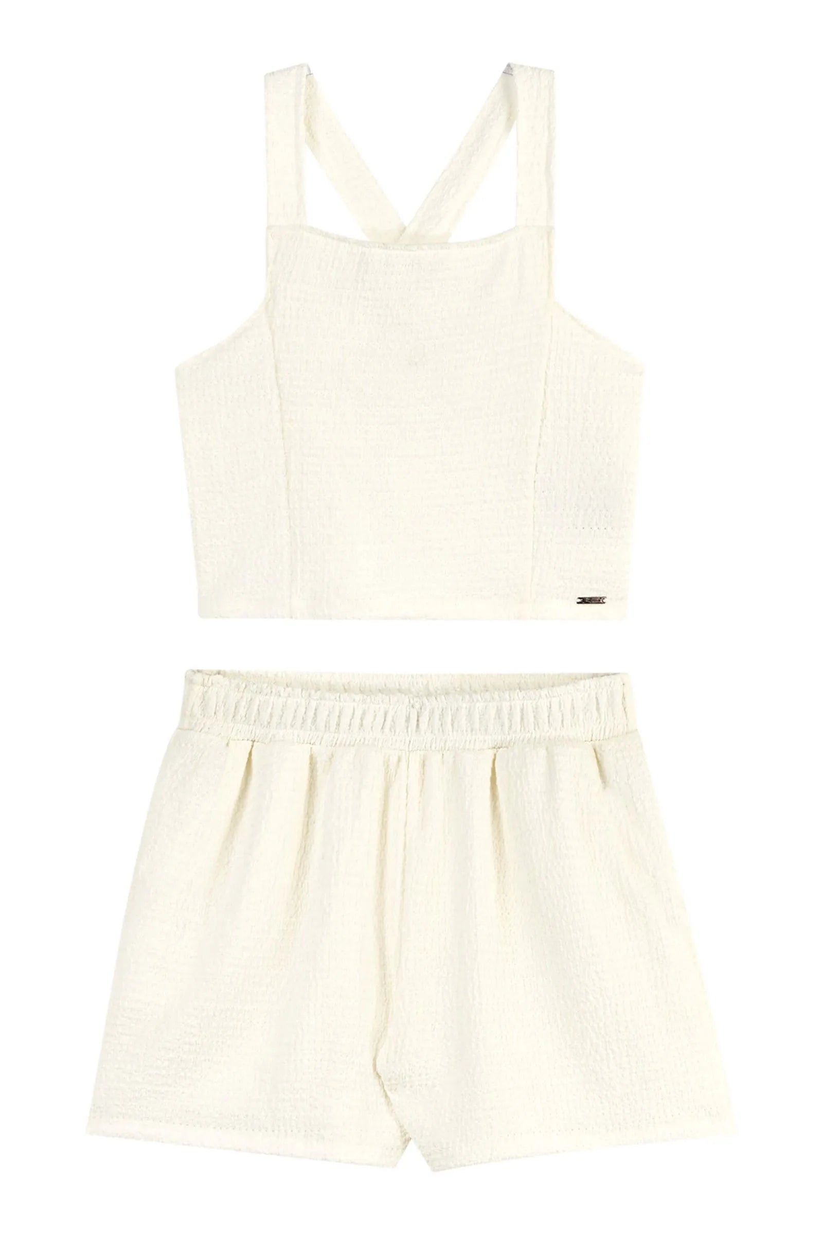 CONJ FEM JUV REG E SHORT TEXTURIZADO BRANCO