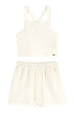 CONJ FEM JUV REG E SHORT TEXTURIZADO BRANCO