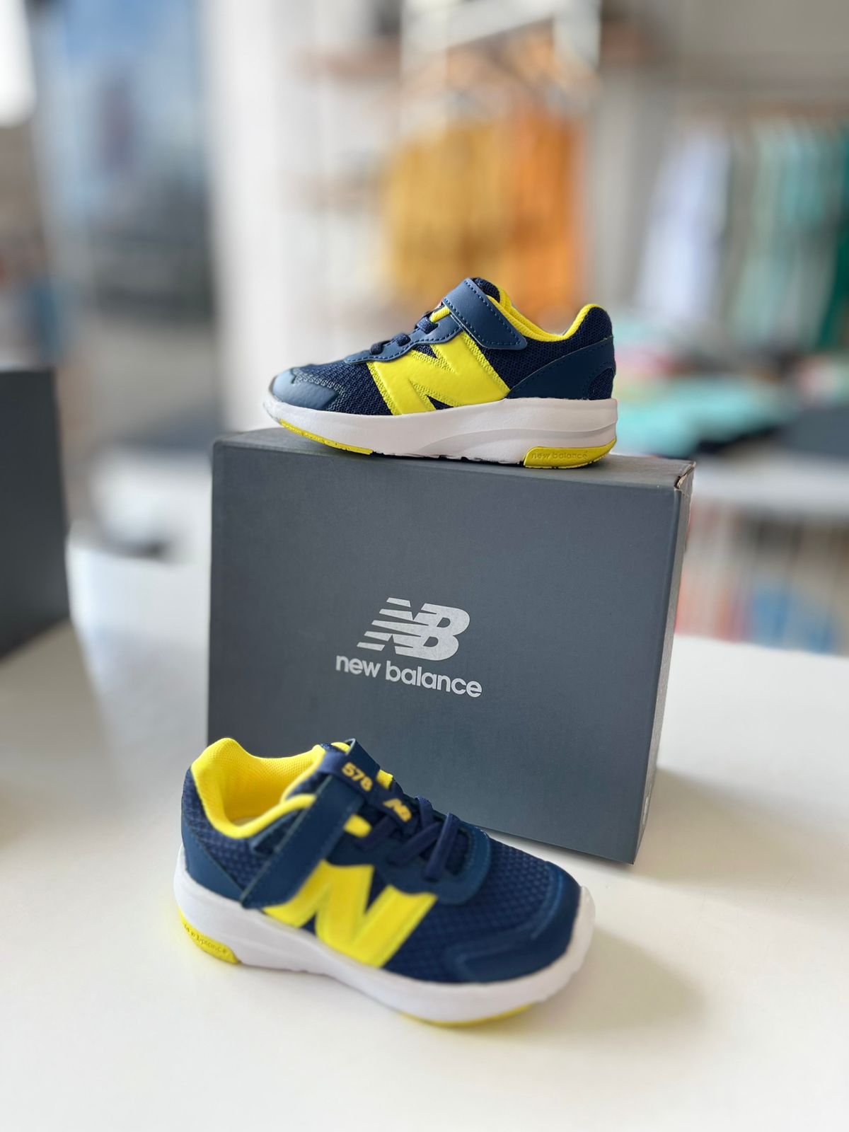 TENIS NB 578 VELCRO BABY MARINHO/AMARELO NEON