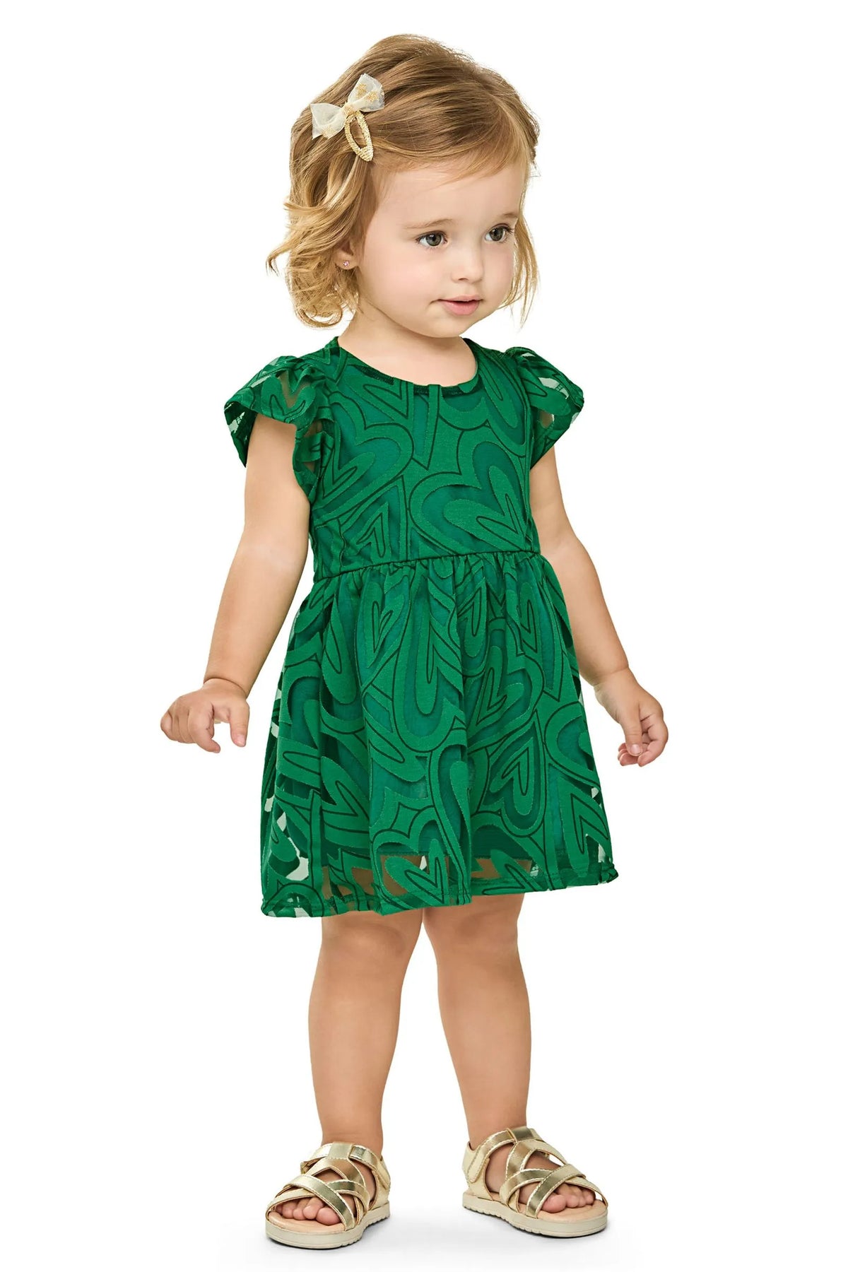 VESTIDO EM TULE DEVORE EST CORACOES VERDE BANDEIR