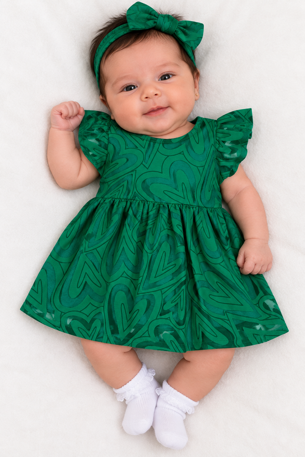 VESTIDO EM TULE DEVORE EST CORACOES VERDE BANDEIR