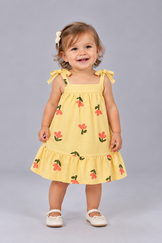 VESTIDO ALCA LACO FLAME LISTRADO FLORES AMARELO