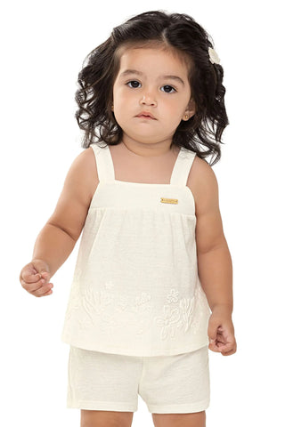 CONJ FEM REG SHORT TRICO MESC BORD BARRA BRANCO