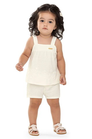 CONJ FEM REG SHORT TRICO MESC BORD BARRA BRANCO