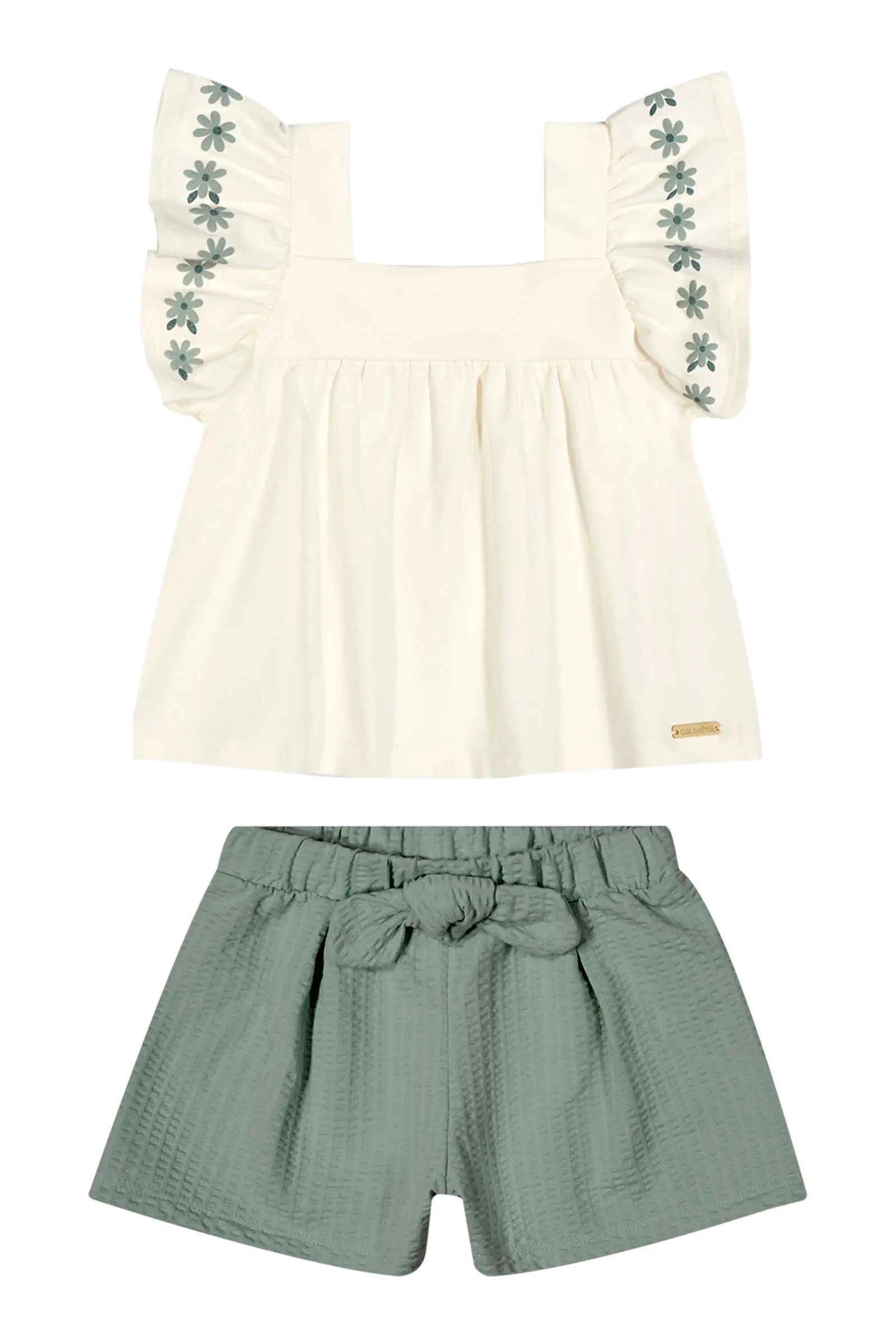 CONJ FEM BL BORD MANGA E SHORT ANARRUGA OFF WHITE