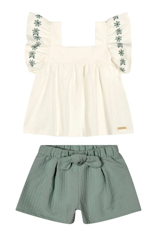 CONJ FEM BL BORD MANGA E SHORT ANARRUGA OFF WHITE