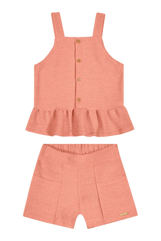 CONJ FEM REG E SHORT MALHA TRICO LINHO SALMAO