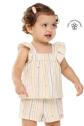 CONJ FEM BL E SHORTS MLT ECO LINHO LIST CRU