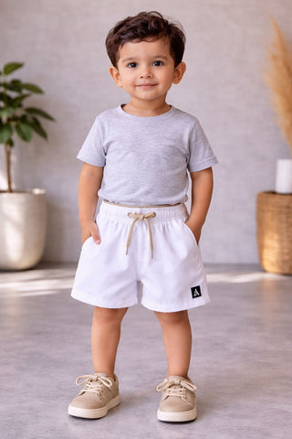SHORT TACTEL MASC KIDS LISO BRANCO/CINZA