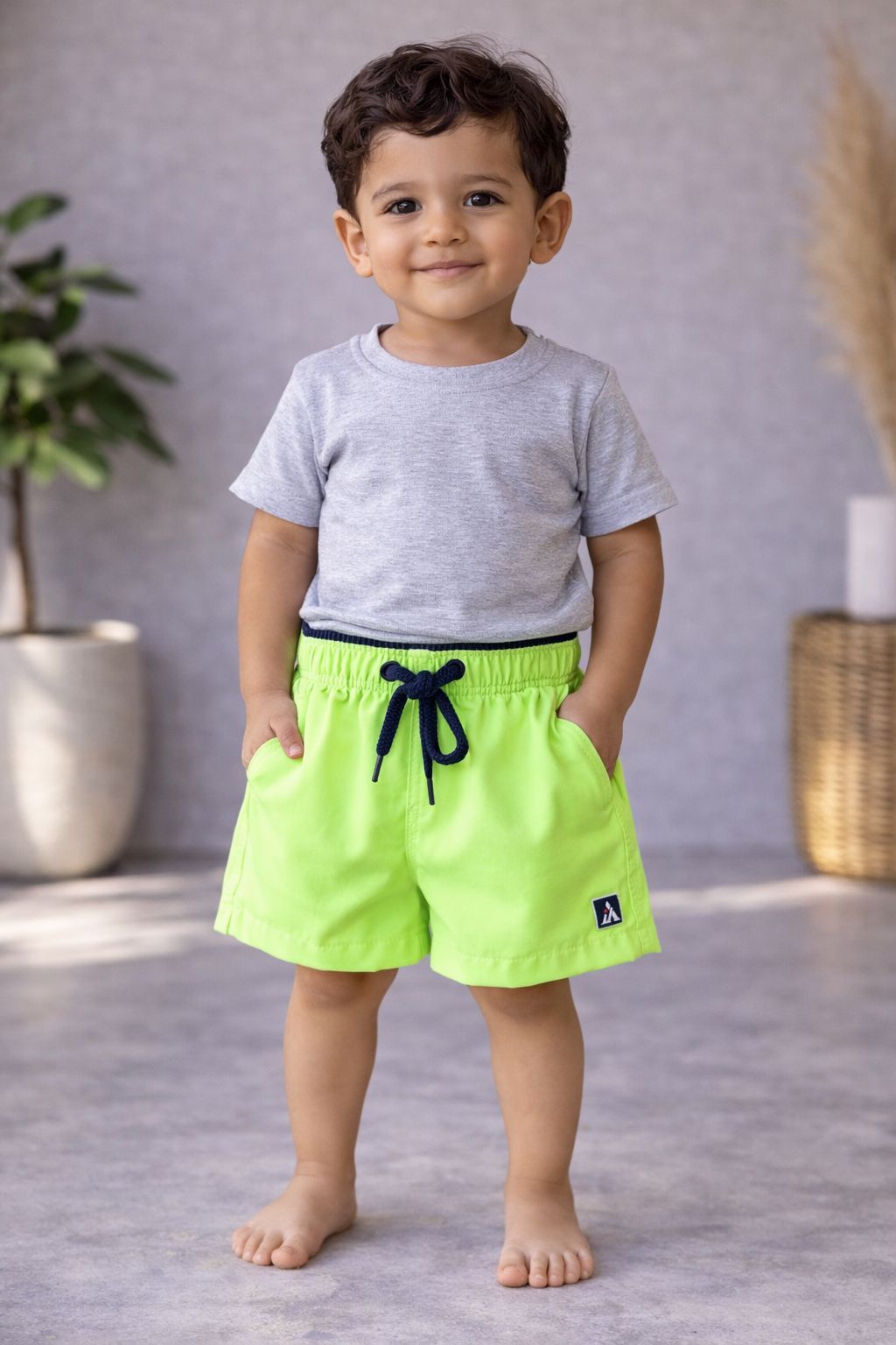SHORT TACTEL MASC KIDS LISO VERDE NEON/MARINHO