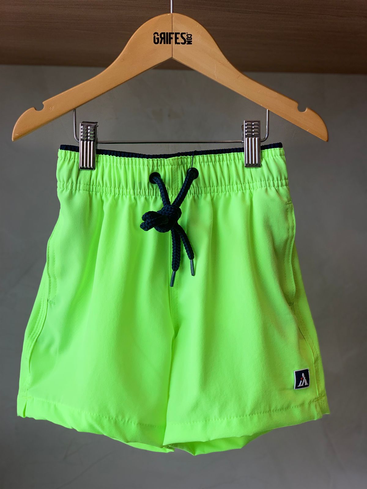 SHORT TACTEL MASC KIDS LISO VERDE NEON/MARINHO