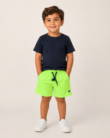 SHORT TACTEL MASC KIDS LISO VERDE NEON/MARINHO