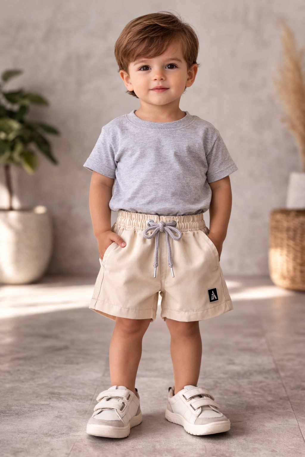 SHORT TACTEL MASC KIDS LISO MARFIM/CINZA