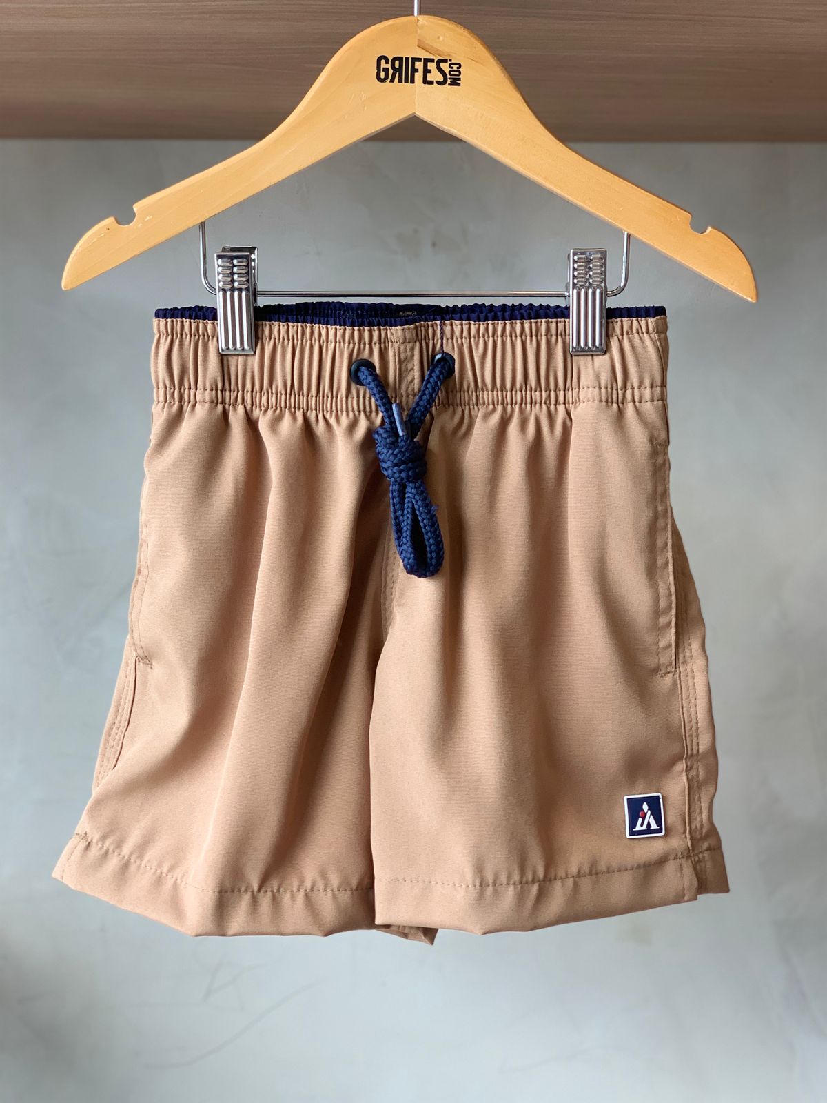 SHORT TACTEL MASC KIDS LISO CAQUI ESCURO/MARINHO