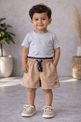 SHORT TACTEL MASC KIDS LISO CAQUI ESCURO/MARINHO