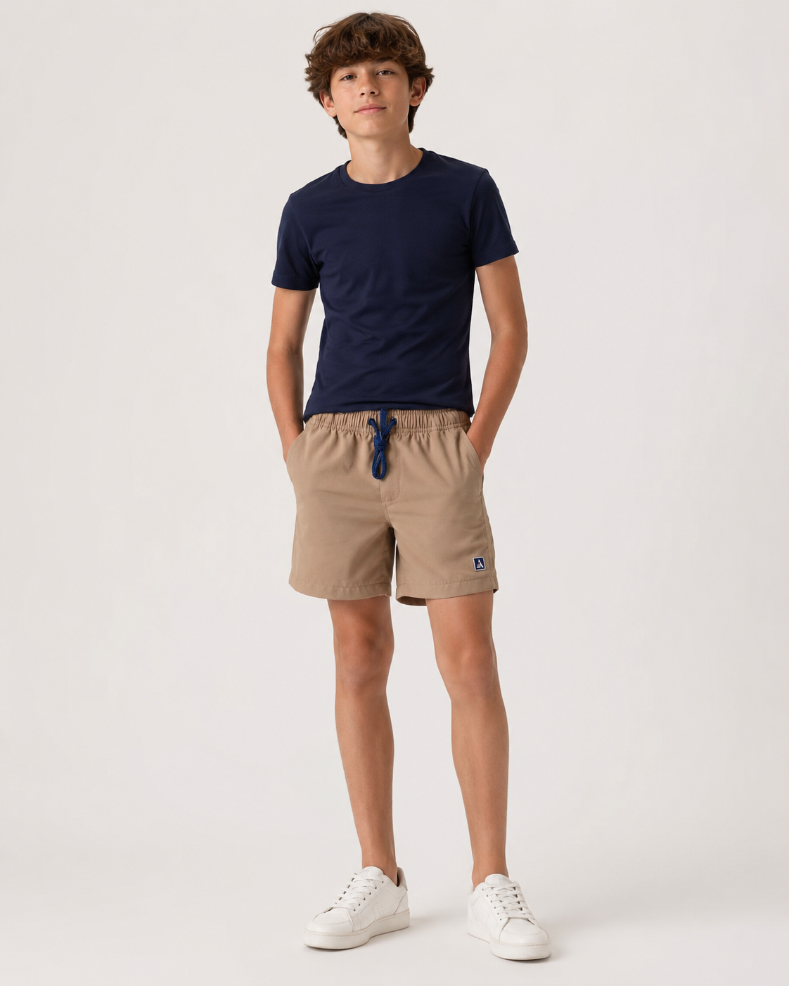 SHORT TACTEL MASC KIDS LISO CAQUI ESCURO/MARINHO