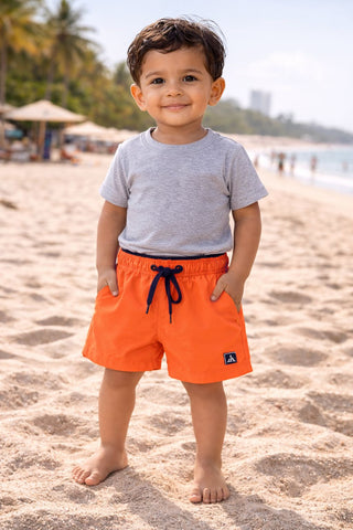SHORT TACTEL MASC KIDS LISO LARANJA NEON/MARINHO
