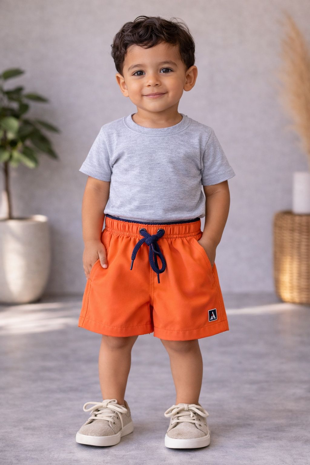 SHORT TACTEL MASC KIDS LISO LARANJA QUEIMADO/MARINHO