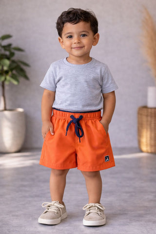 SHORT TACTEL MASC KIDS LISO LARANJA QUEIMADO/MARINHO