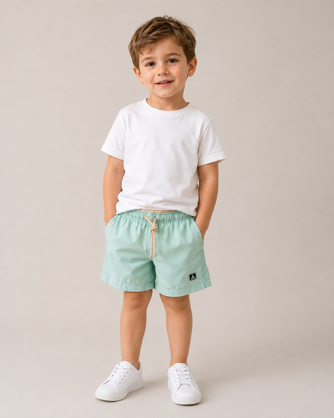 SHORT TACTEL MASC KIDS LISO VERDE AGUA/KHAKI