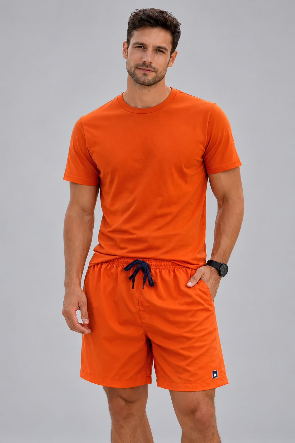 SHORT TACTEL MASC LISO JAIAL LARANJA QUEIMADO/MARINHO