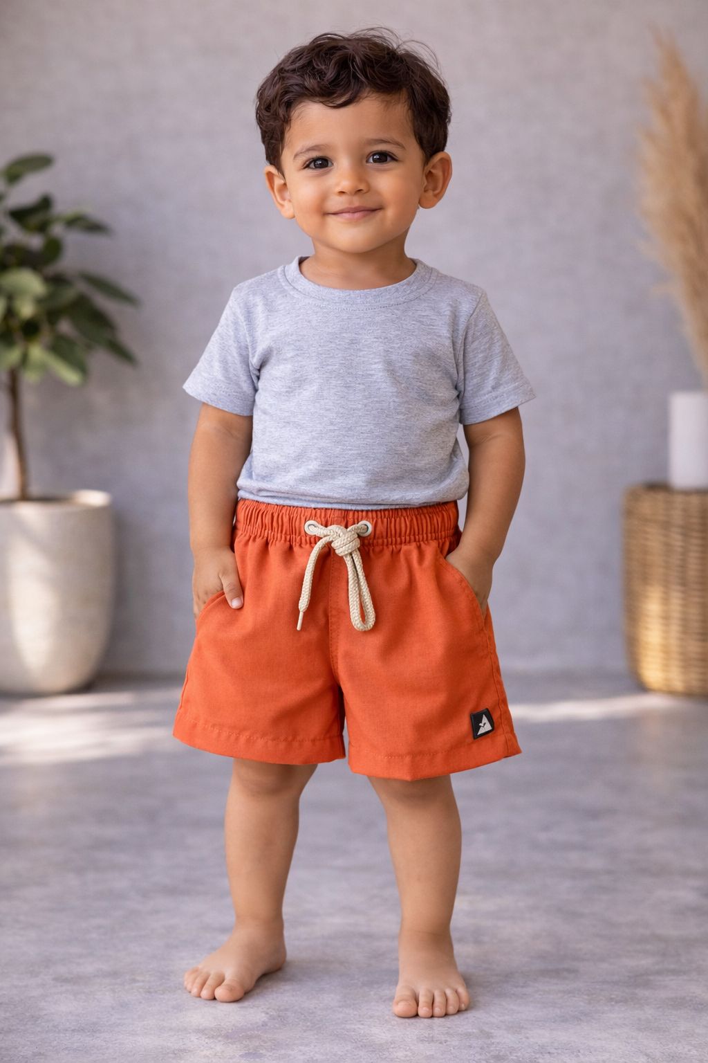 SHORT LINHO MASC KIDS LISO LARANJA QUEIMADO