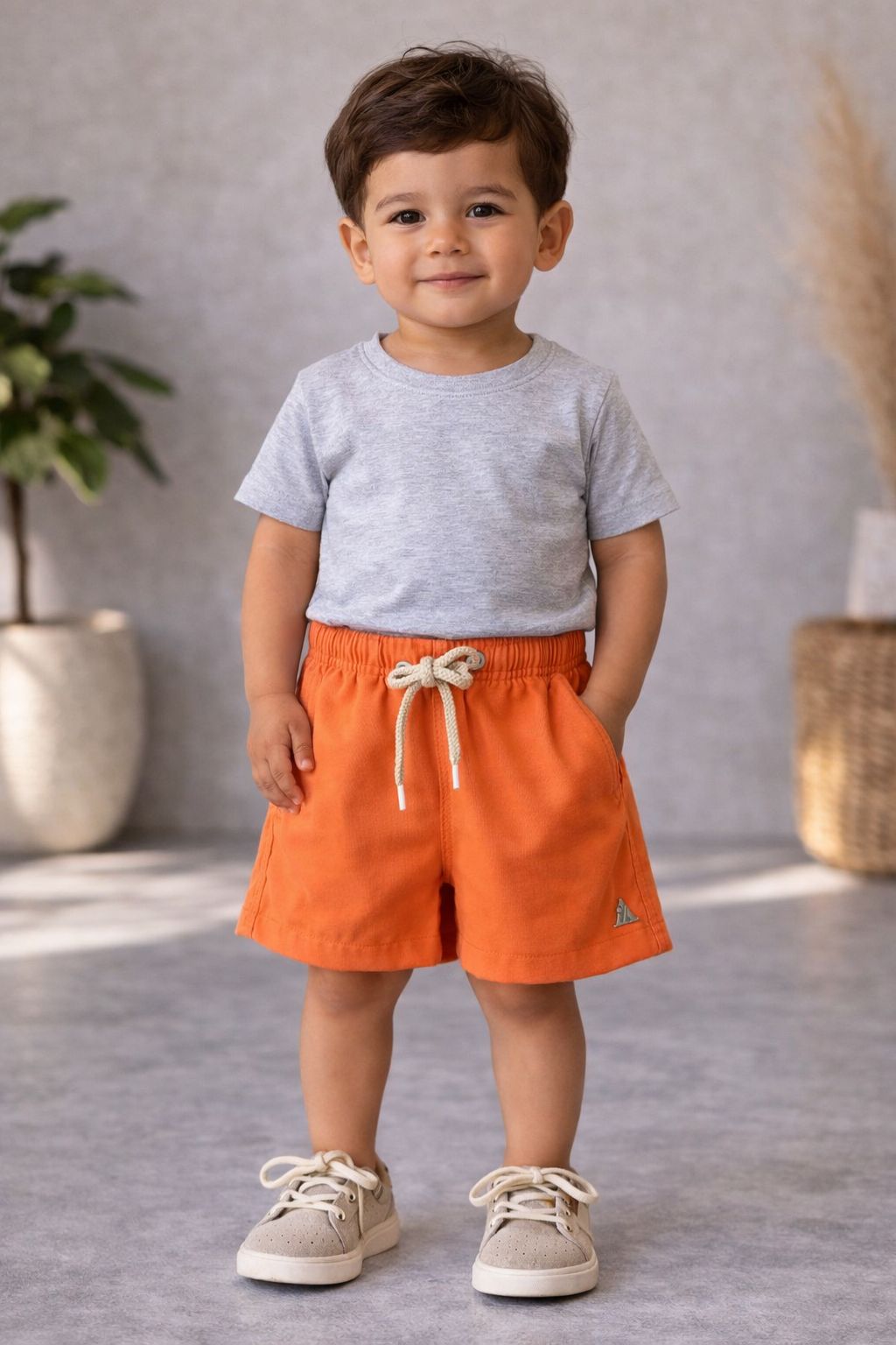 SHORT LINHO MASC KIDS LISO LARANJA