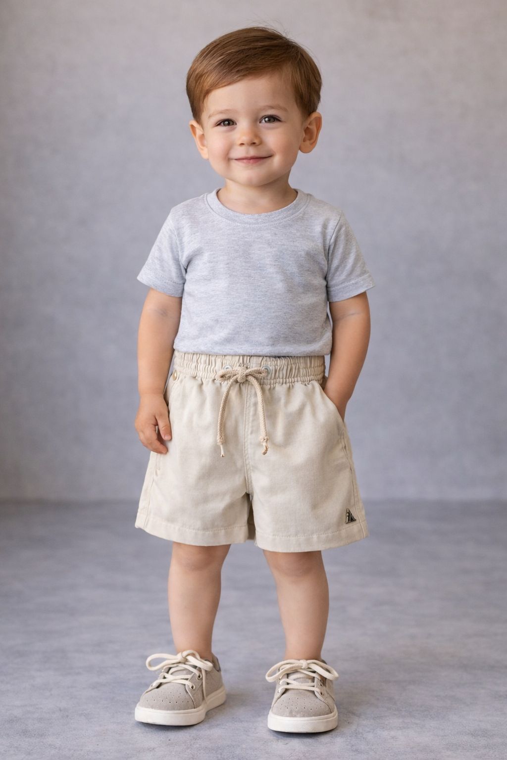 SHORT LINHO MASC KIDS LISO BEGE MEDIO