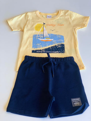 CONJ MAS CAM BARCO MAR E BER MLT TEXT AMARELO/MARINHO