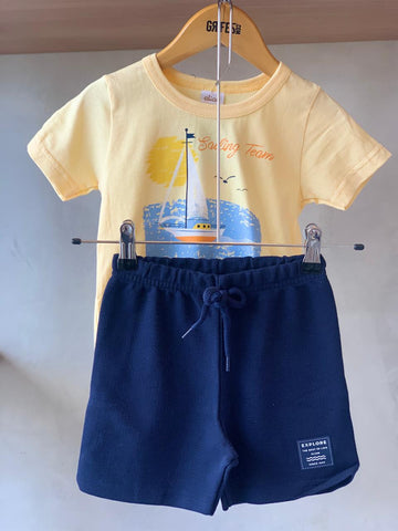 CONJ MAS CAM BARCO MAR E BER MLT TEXT AMARELO/MARINHO