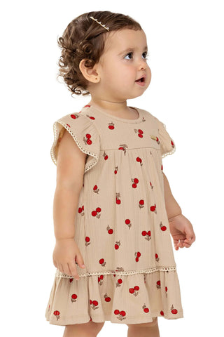 VESTIDO CANELADO TRAB DET RENDA CEREJAS KHAKI CLARO