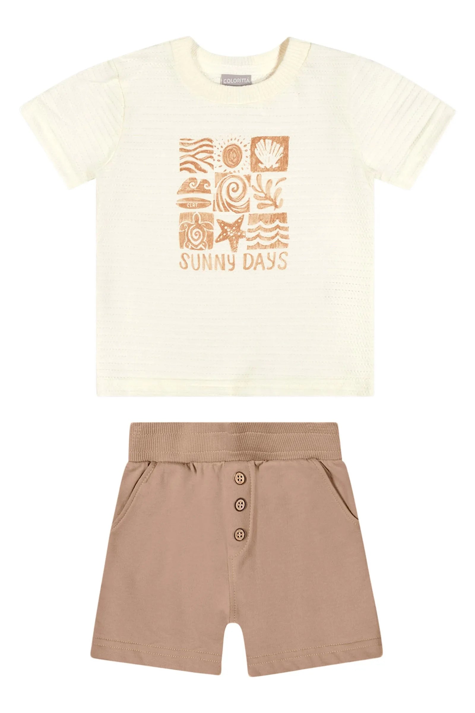 CONJ MAS CAM TEXT SUNNY DAYS E BER MLT OFF WHITE/KHAKI