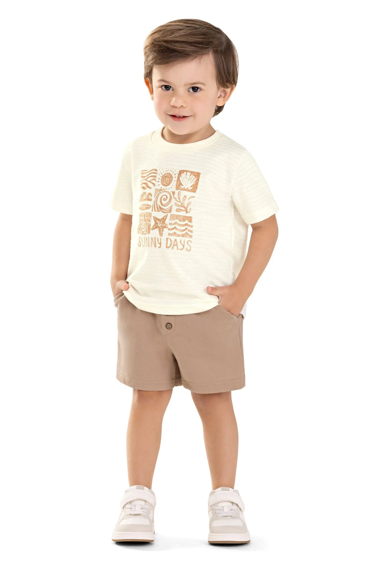 CONJ MAS CAM TEXT SUNNY DAYS E BER MLT OFF WHITE/KHAKI