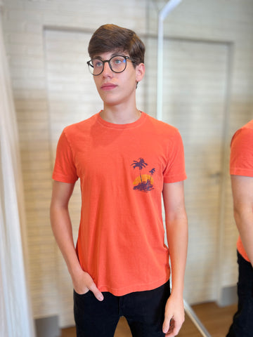 CAMISETA MC SLIM STONE COQUEIRO AQUARELA LARANJA TANGERINA